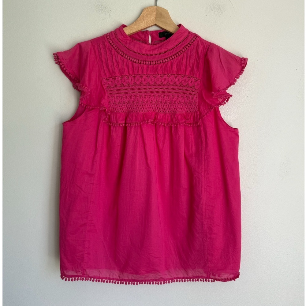 J. Crew Flutter-Sleeve Crocheted Lace Top Embroidered in Pink - Picture 3 of 7